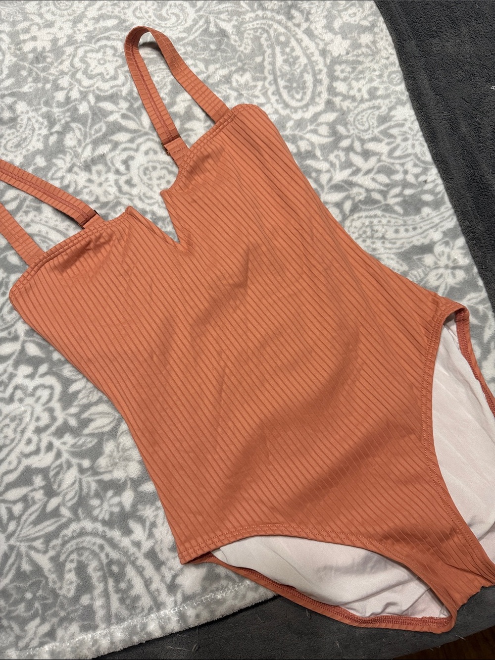 LOFT Ribbed Terra Cotta One-Piece Swimsuit